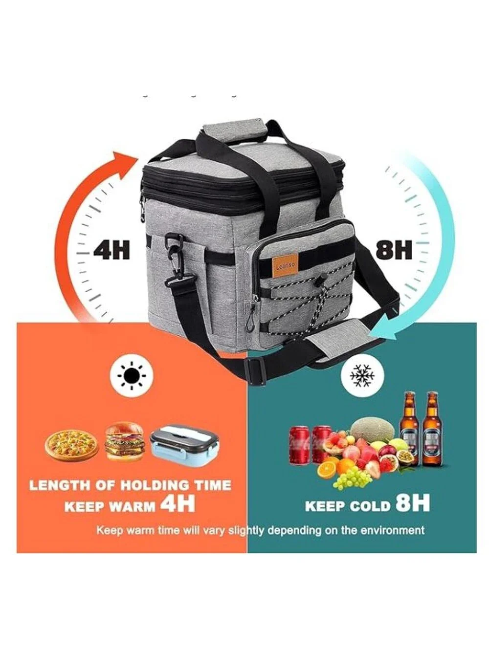 2-Tier Reusable Insulated Lunch Box with Strap, Leakproof